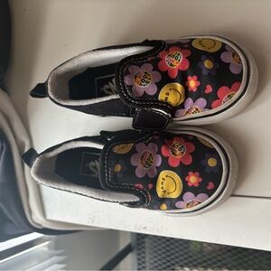Vans Black and Purple Floral Slip-On Sneakers